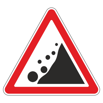 Дорожный знак 1.28 «Падение камней» (металл 0,8 мм, I типоразмер: сторона 700 мм, С/О пленка: тип А инженерная)